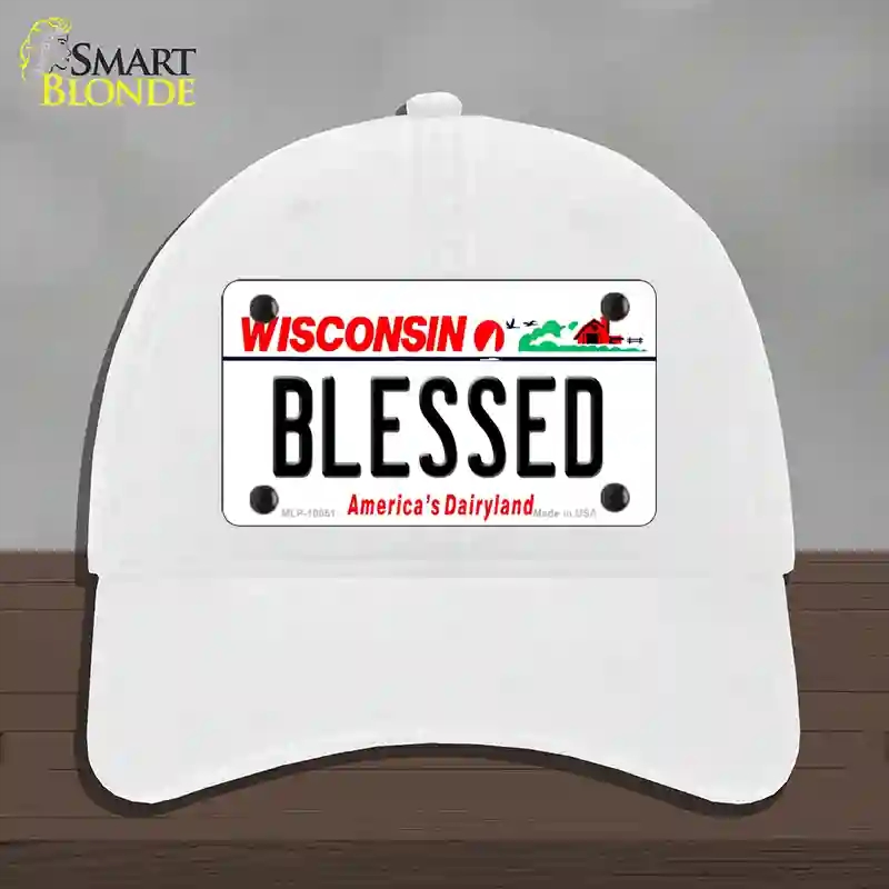 HAT14-MLP-10651 Blessed Wisconsin Novelty License Plate Hat, Unconstructed Cotton - White