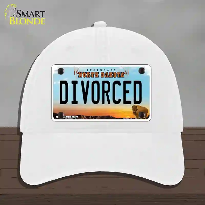 HAT14-MLP-10741 Divorced North Dakota Novelty License Plate Hat, Unconstructed Cotton - White