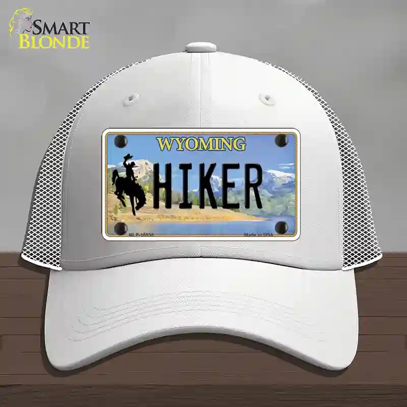 HAT19-MLP-10538 Hiker Wyoming Novelty License Plate Hat, Mesh - White