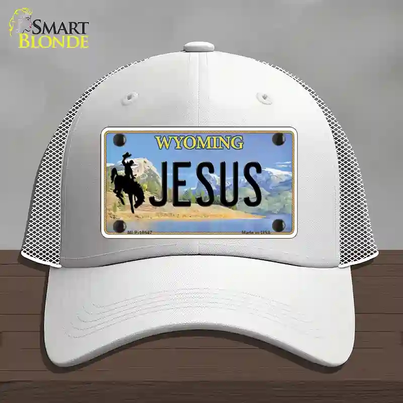HAT19-MLP-10547 Jesus Wyoming Novelty License Plate Hat, Mesh - White