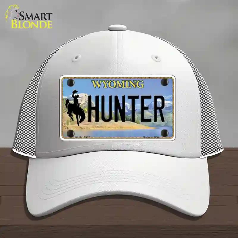 HAT19-MLP-10557 Hunter Wyoming Novelty License Plate Hat, Mesh - White