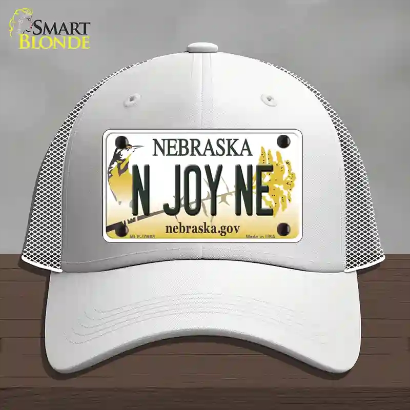 HAT19-MLP-10568 N Joy NE Nebraska Novelty License Plate Hat, Mesh - White