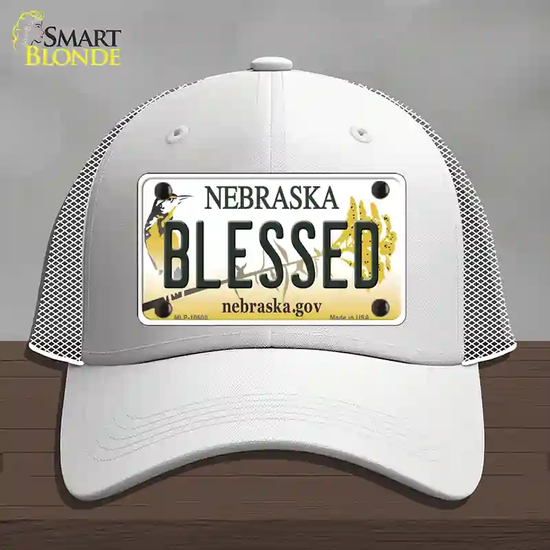 HAT19-MLP-10600 Blessed Nebraska Novelty License Plate Hat, Mesh - White