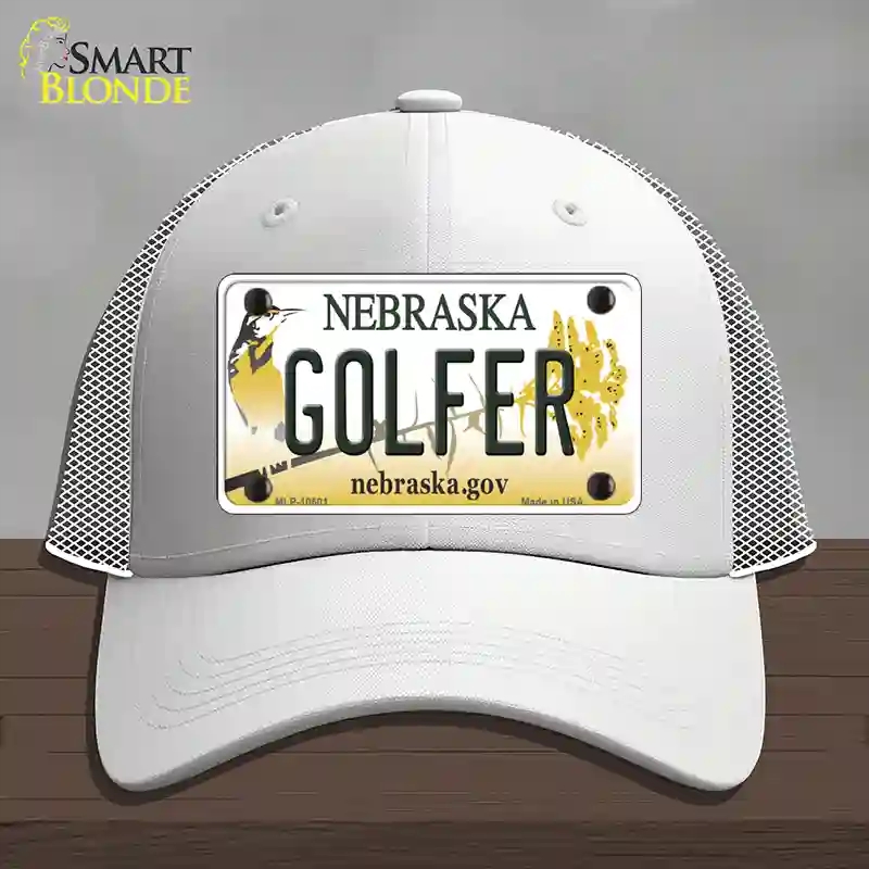 HAT19-MLP-10601 Golfer Nebraska Novelty License Plate Hat, Mesh - White