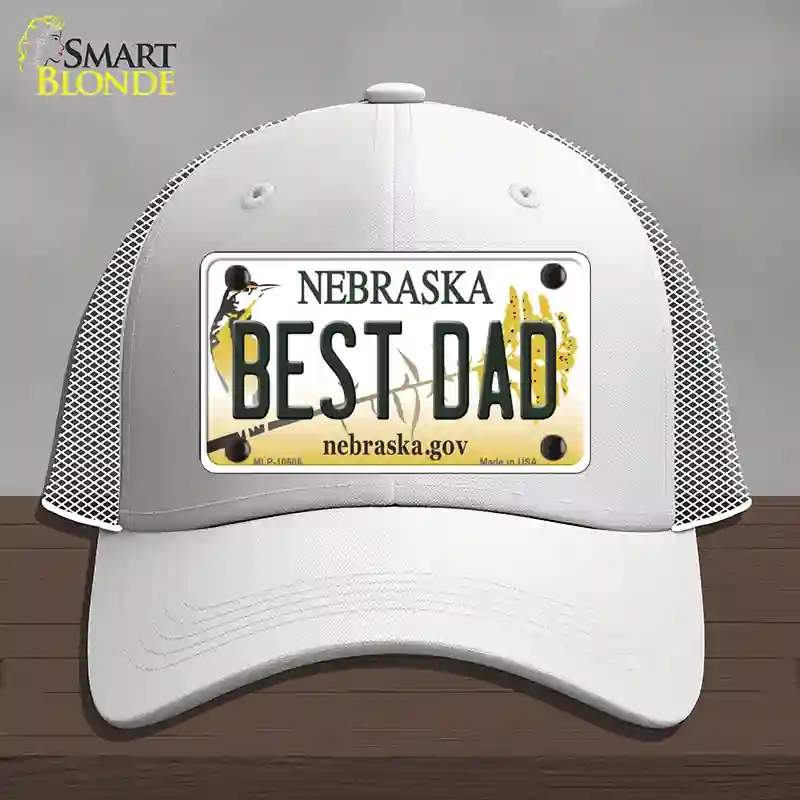HAT19-MLP-10606 Best Dad Nebraska Novelty License Plate Hat, Mesh - White