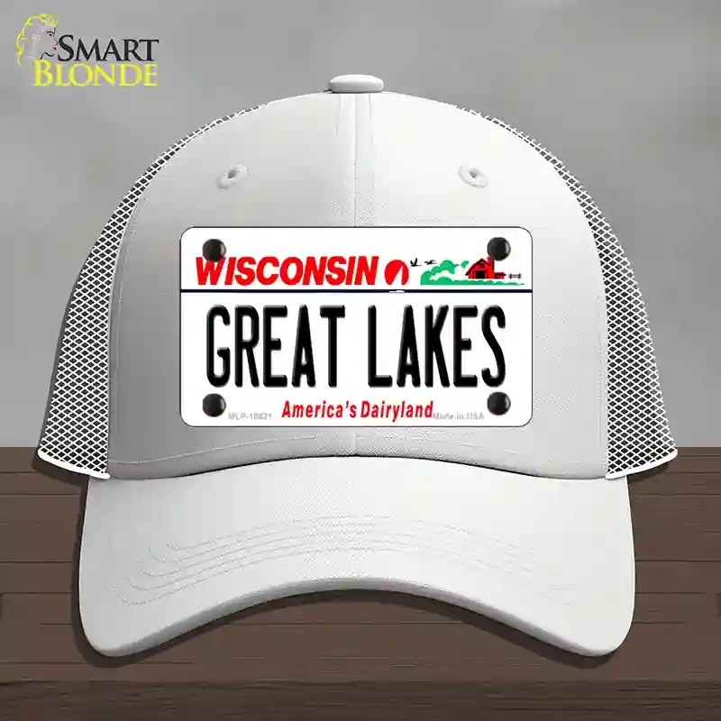 HAT19-MLP-10621 Great Lakes Wisconsin Novelty License Plate Hat, Mesh - White