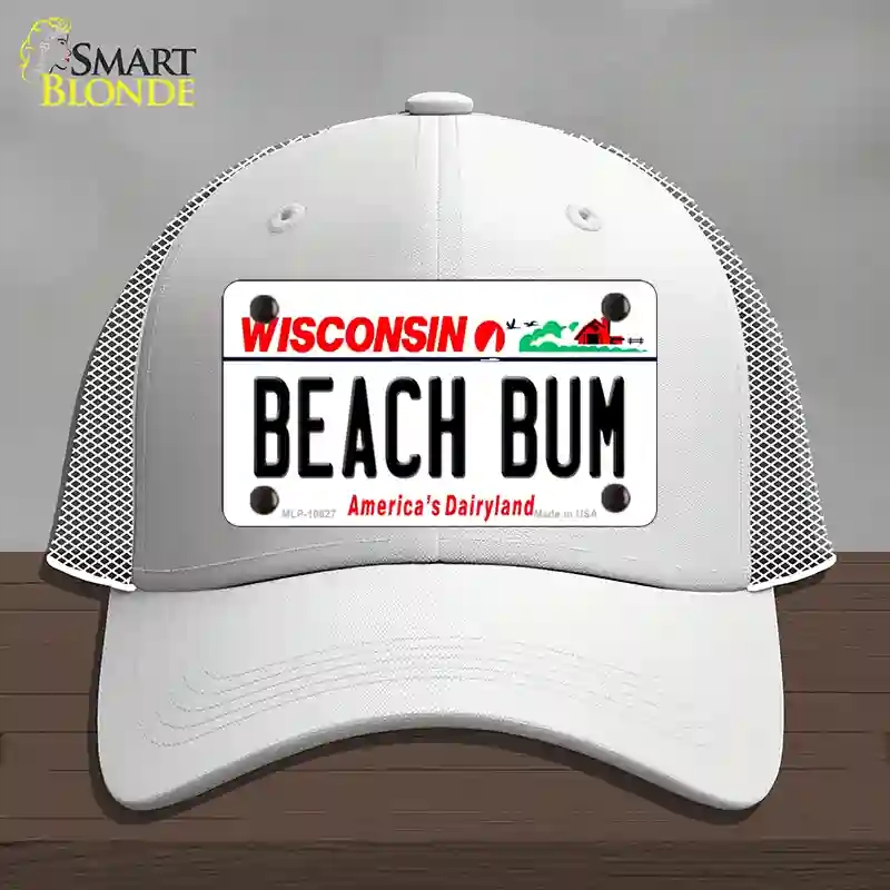 HAT19-MLP-10627 Beach Bum Wisconsin Novelty License Plate Hat, Mesh - White