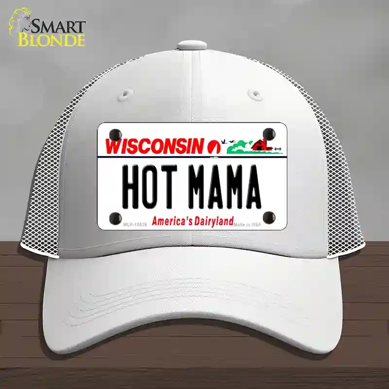 HAT19-MLP-10638 Hot Mama Wisconsin Novelty License Plate Hat, Mesh - White