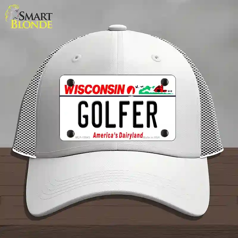 HAT19-MLP-10643 Golfer Wisconsin Novelty License Plate Hat, Mesh - White