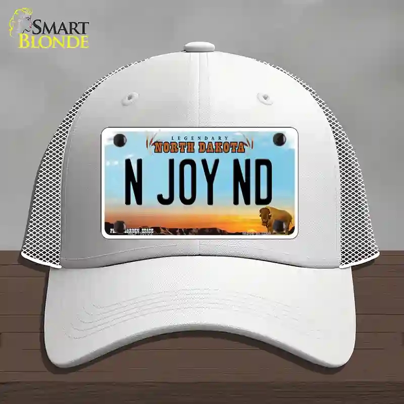 HAT19-MLP-10702 N Joy ND North Dakota Novelty License Plate Hat, Mesh - White