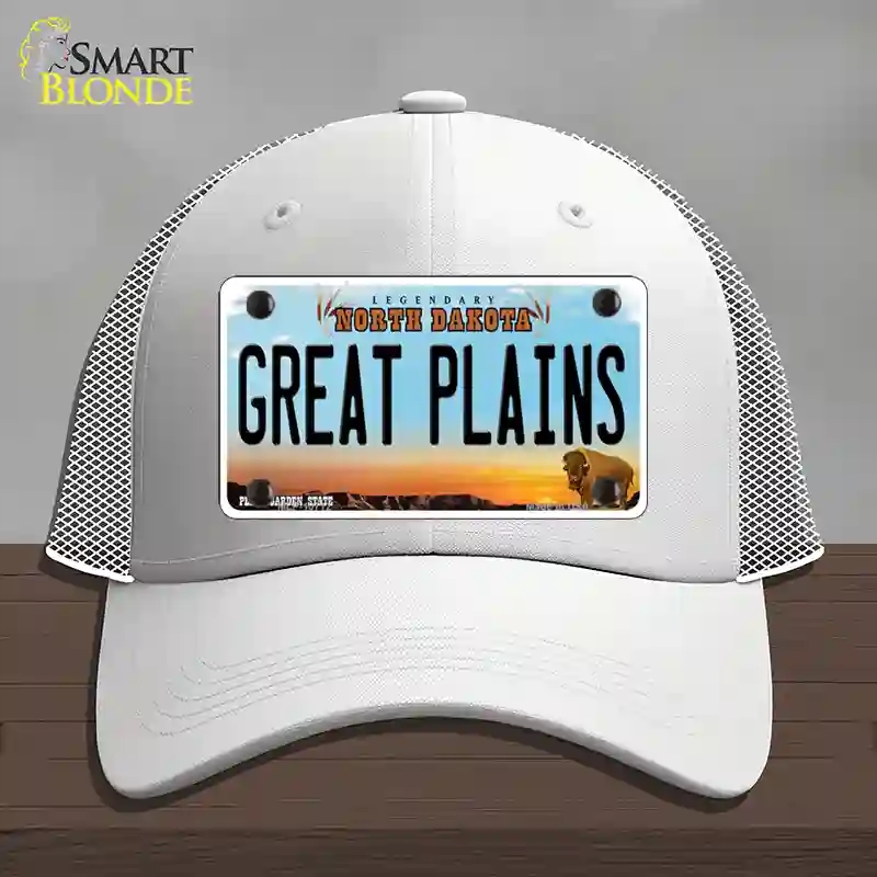 HAT19-MLP-10712 Great Plains North Dakota Novelty License Plate Hat, Mesh - White