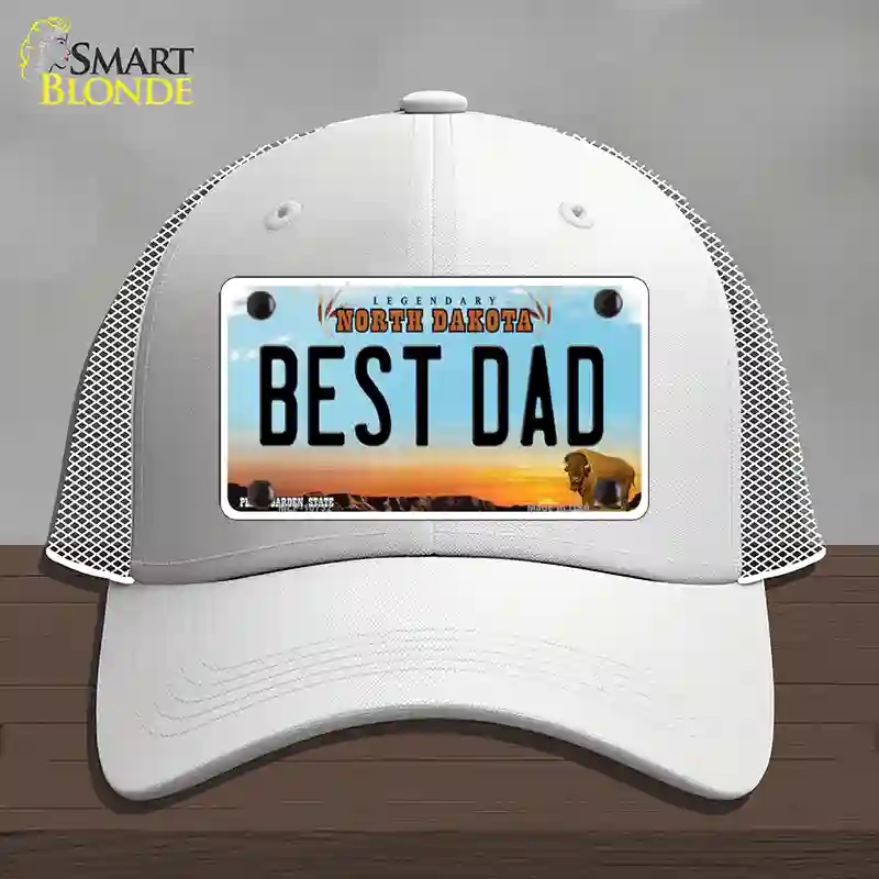 HAT19-MLP-10732 Best Dad North Dakota Novelty License Plate Hat, Mesh - White