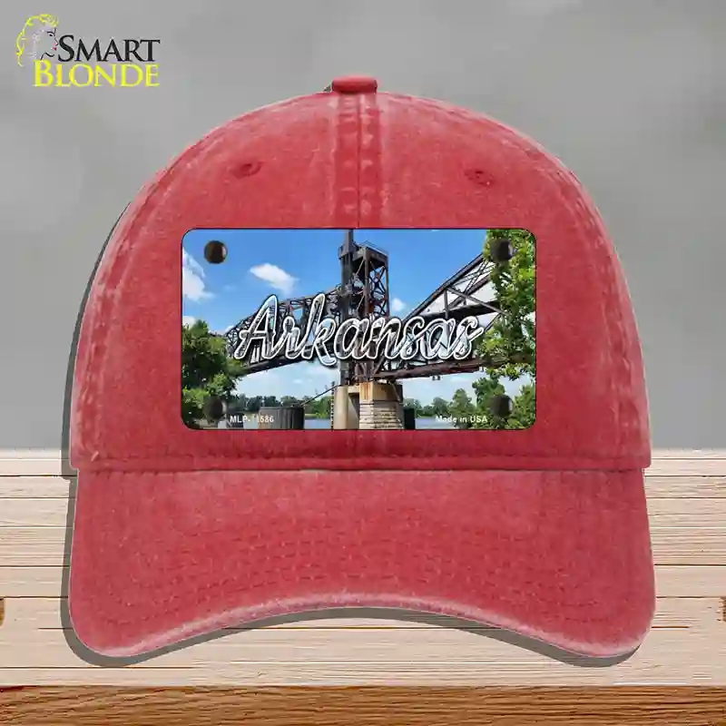 HAT13-MLP-11586 Arkansas Rusty Bridge State Novelty License Plate Hat, Unconstructed Cotton - Red