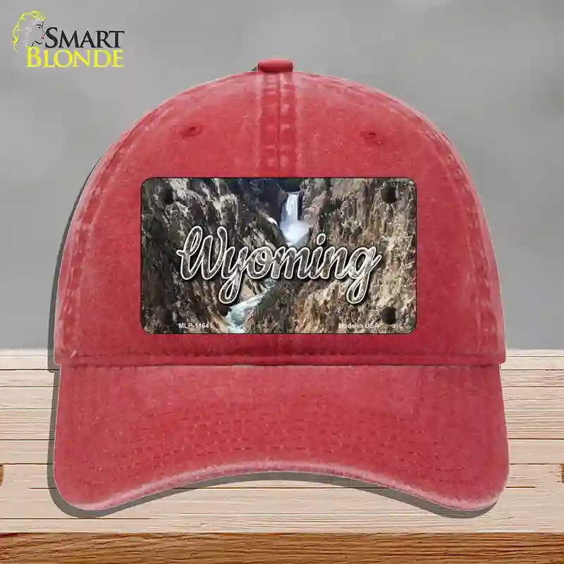 HAT13-MLP-11641 Wyoming Rocky Waterfall State Novelty License Plate Hat, Unconstructed Cotton - Red