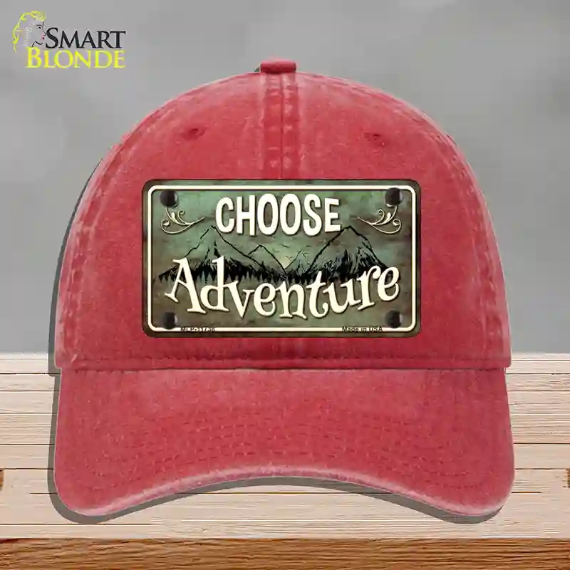 HAT13-MLP-11738 Choose Adventure Novelty License Plate Hat, Unconstructed Cotton - Red
