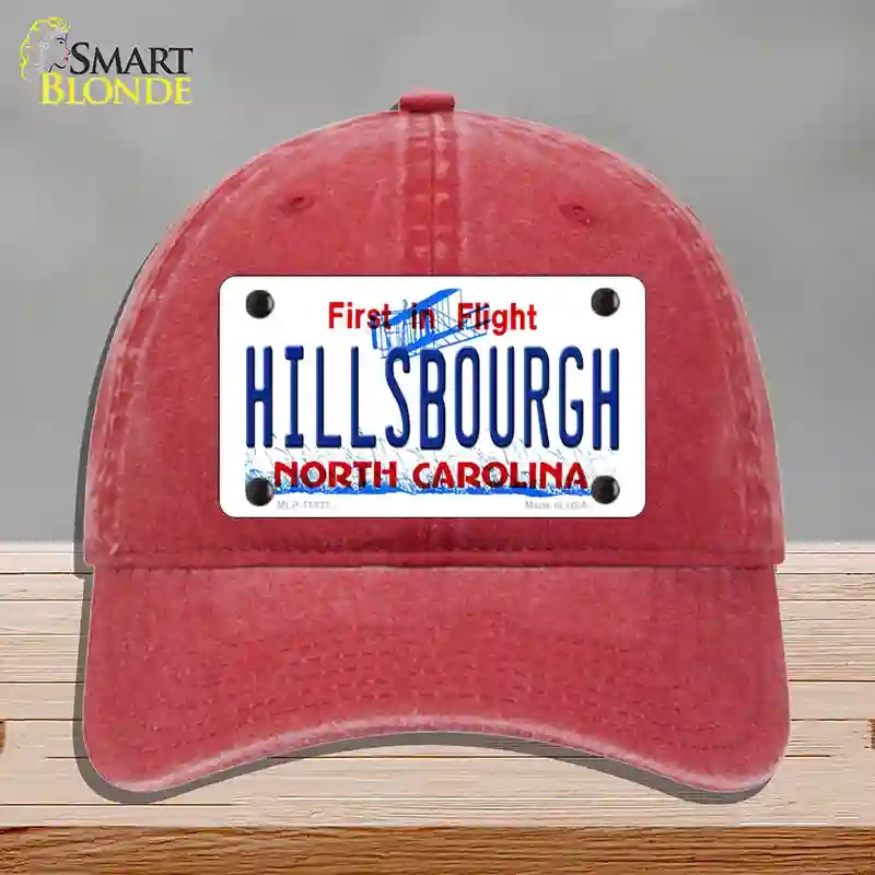 HAT13-MLP-11837 Hillsbourgh North Carolina Novelty License Plate Hat, Unconstructed Cotton - Red