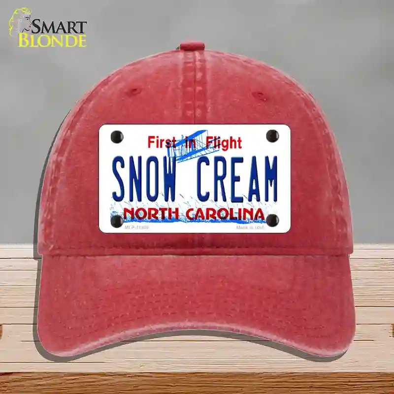HAT13-MLP-11859 Snow Cream North Carolina Novelty License Plate Hat, Unconstructed Cotton - Red