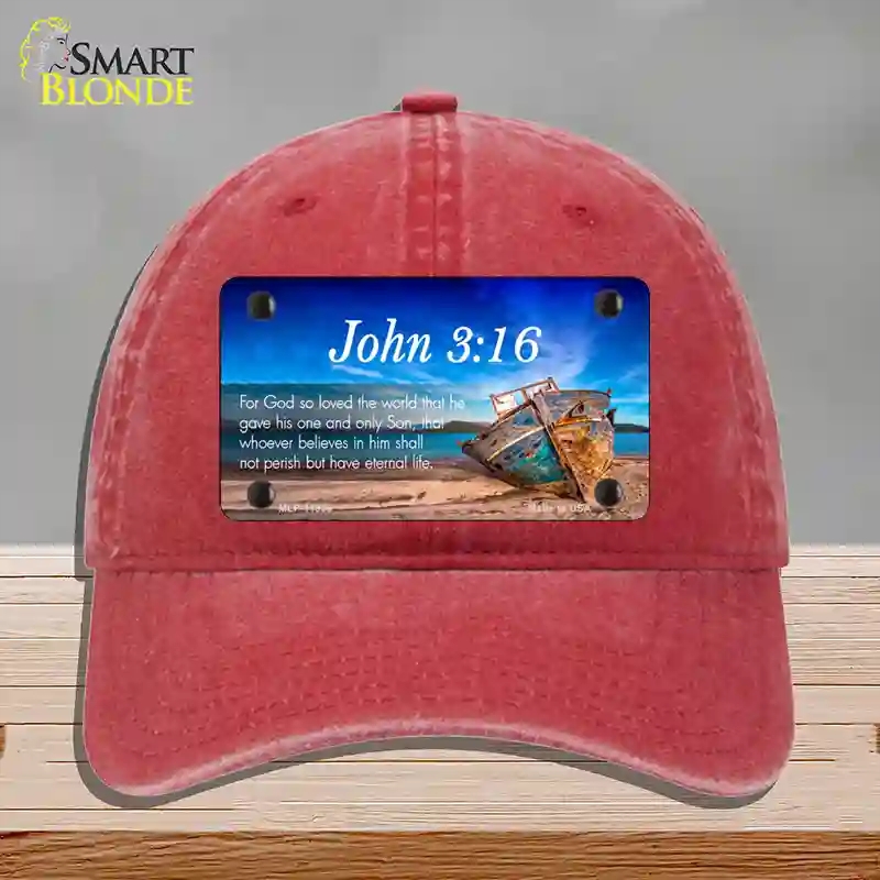 HAT13-MLP-11868 John 3 16 Beach Novelty License Plate Hat, Unconstructed Cotton - Red