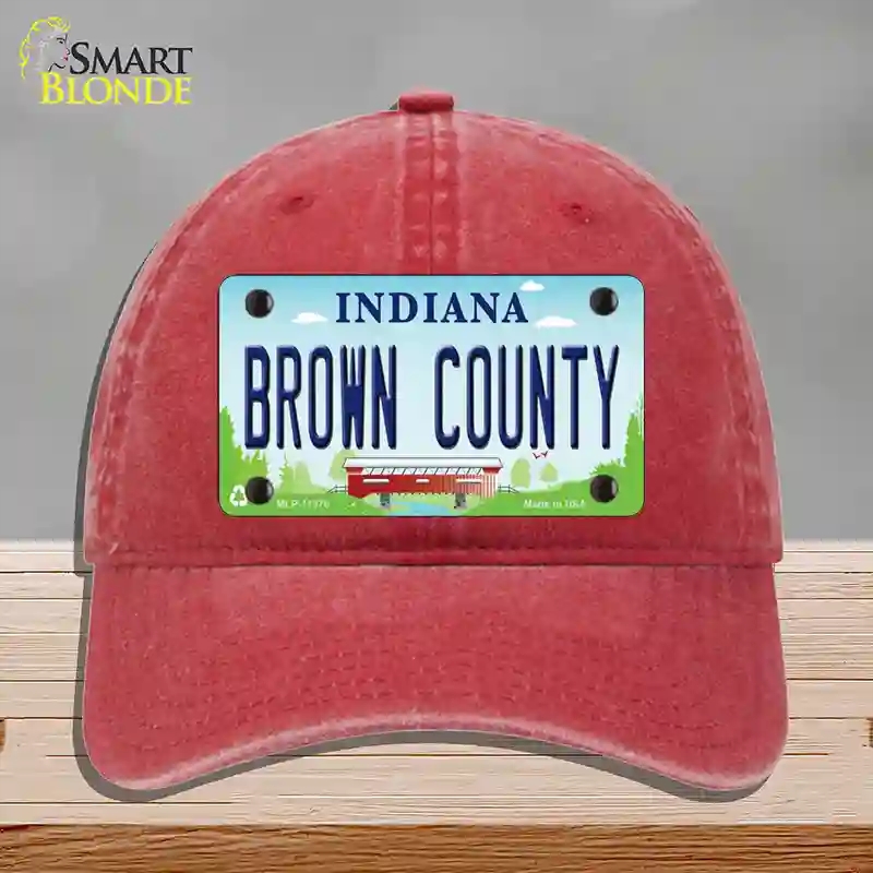 HAT13-MLP-11875 Brown County Indiana Novelty License Plate Hat, Unconstructed Cotton - Red