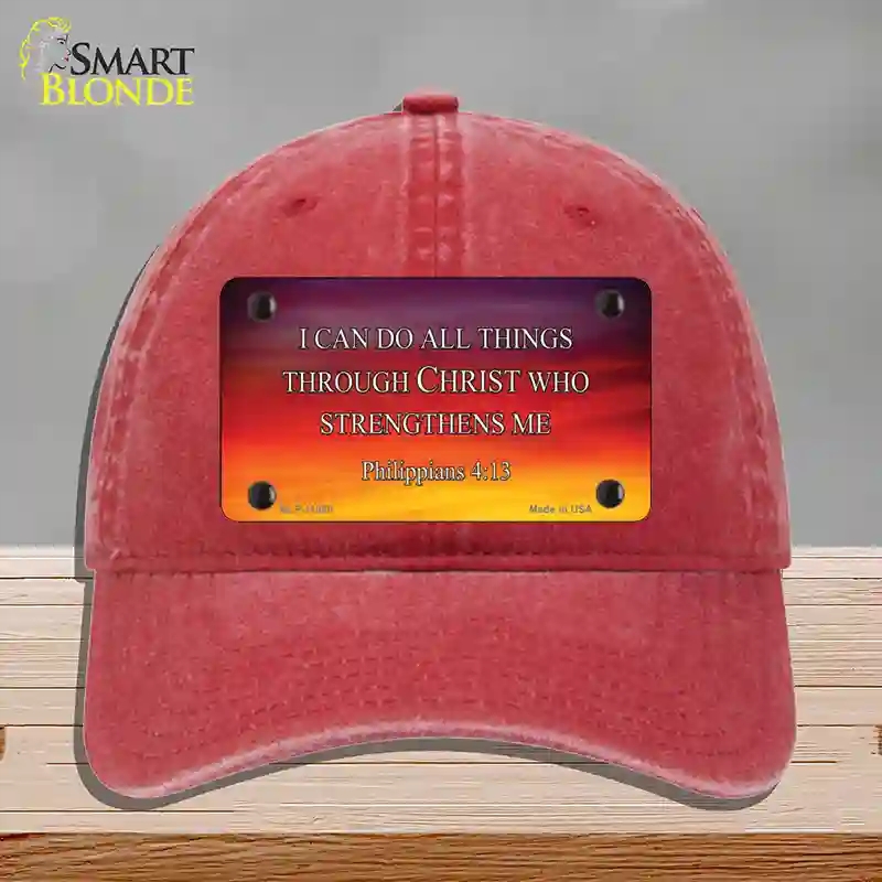 HAT13-MLP-11885 Philippians 4 13 Novelty License Plate Hat, Unconstructed Cotton - Red