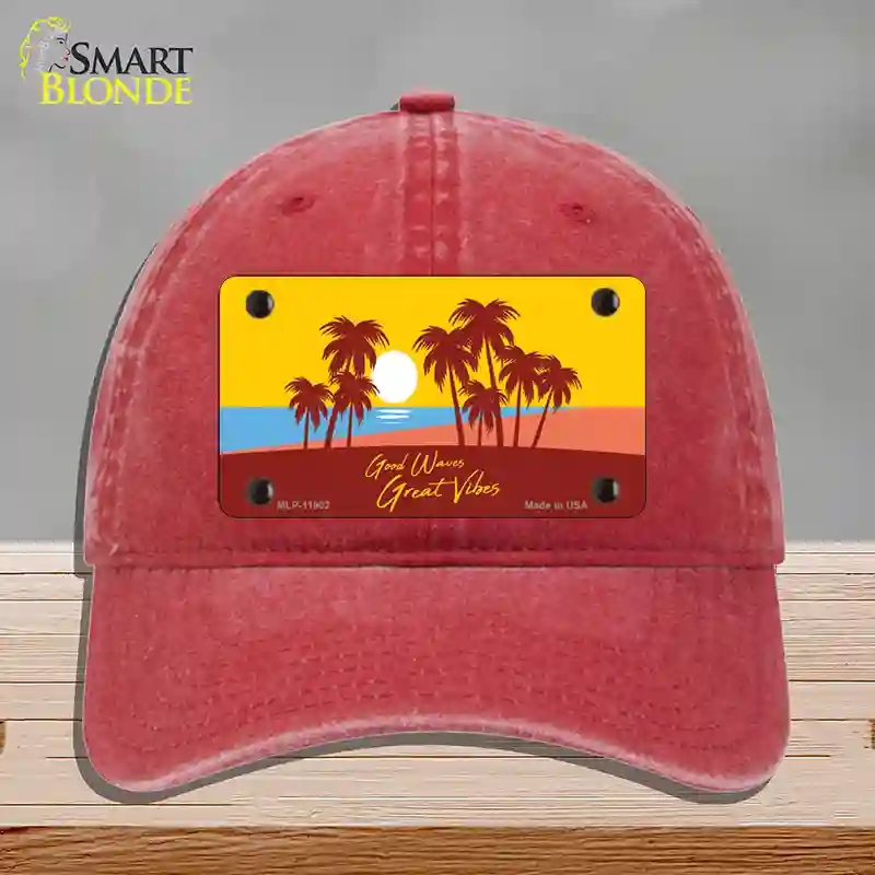 HAT13-MLP-11902 Good Waves Great Novelty License Plate Hat, Unconstructed Cotton - Red