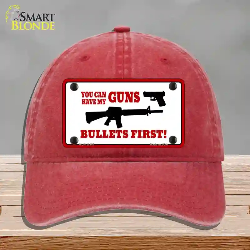 HAT13-MLP-11907 Bullets First Novelty License Plate Hat, Unconstructed Cotton - Red