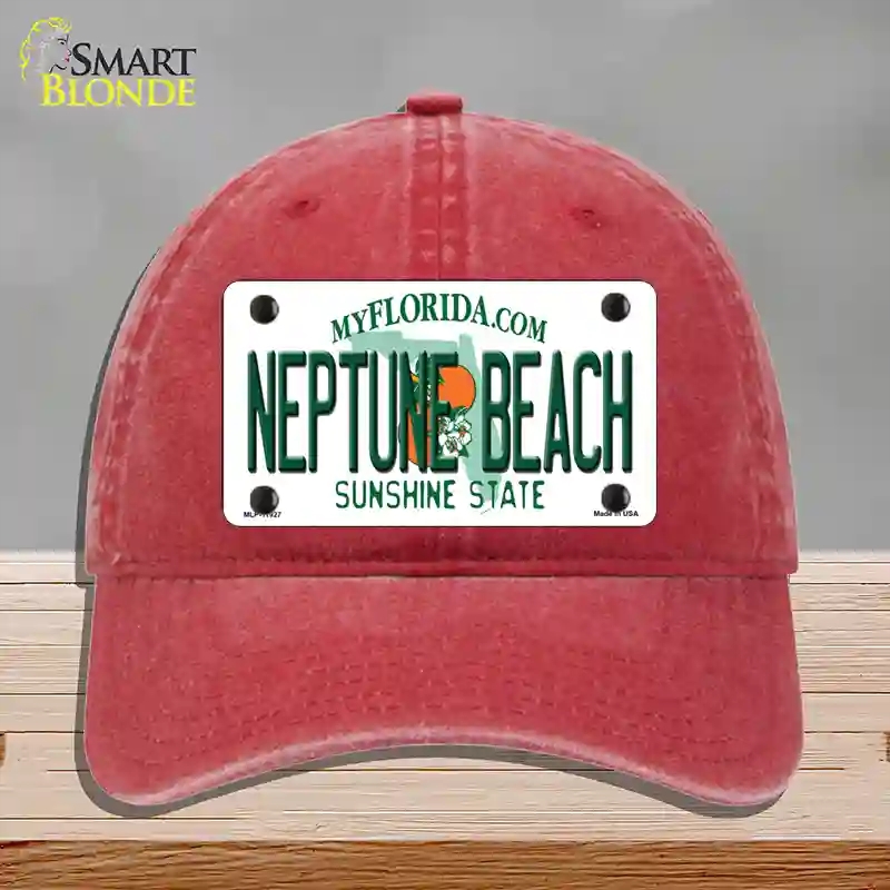 HAT13-MLP-11927 Florida Neptune Beach Novelty License Plate Hat, Unconstructed Cotton - Red