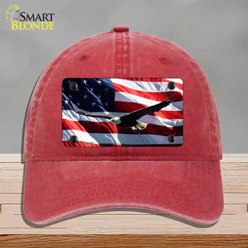 HAT13-MLP-11939 Soaring Eagle Flag Novelty License Plate Hat, Unconstructed Cotton - Red