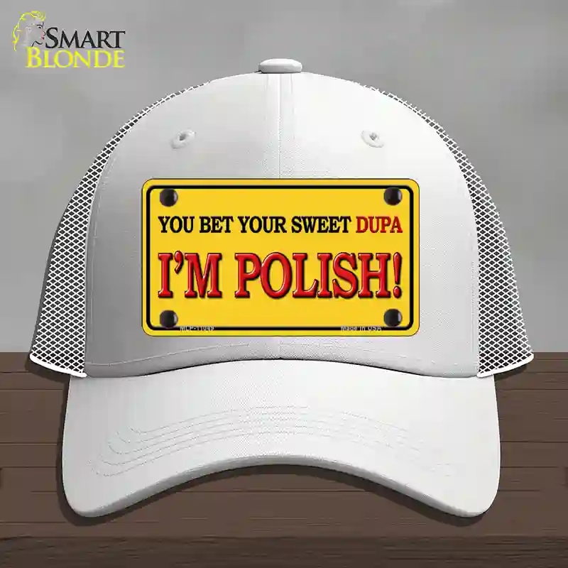 HAT19-MLP-11049 Im Polish Yellow Novelty License Plate Hat, Mesh - White