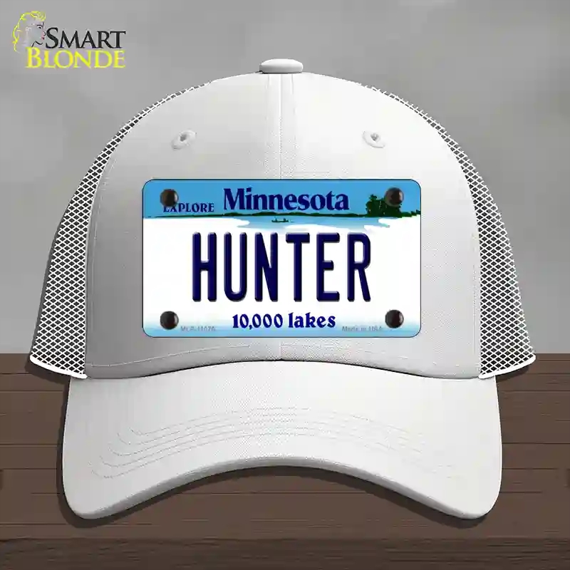 HAT19-MLP-11076 Hunter Minnesota State Novelty License Plate Hat, Mesh - White