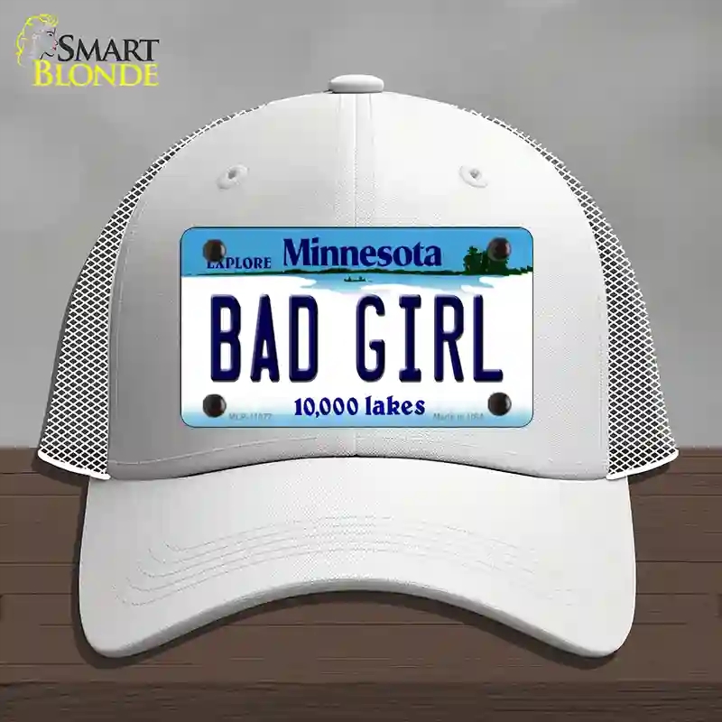 HAT19-MLP-11077 Bad Girl Minnesota State Novelty License Plate Hat, Mesh - White