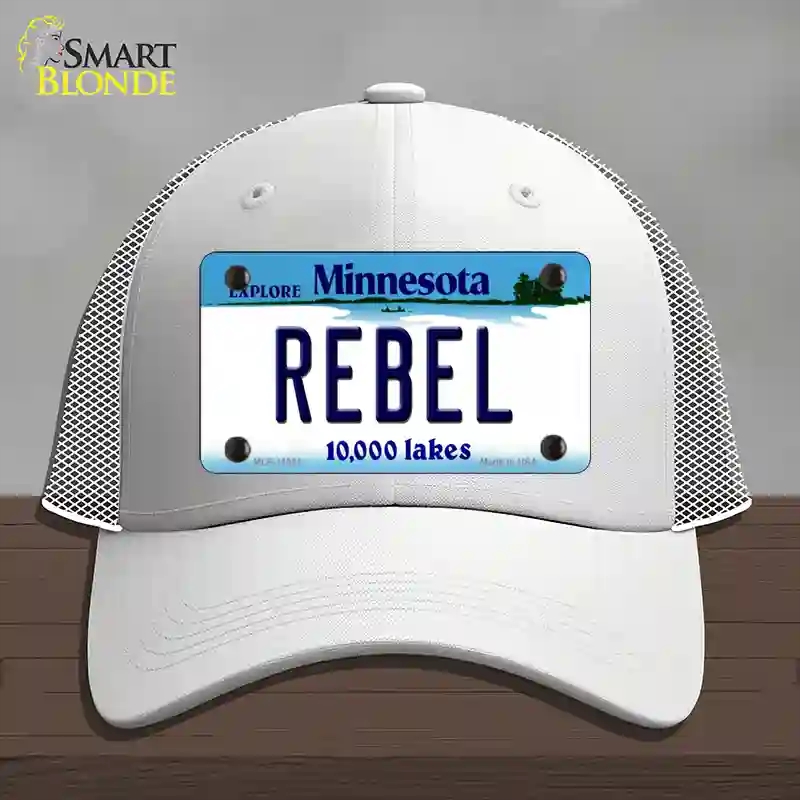 HAT19-MLP-11081 Rebel Minnesota State Novelty License Plate Hat, Mesh - White