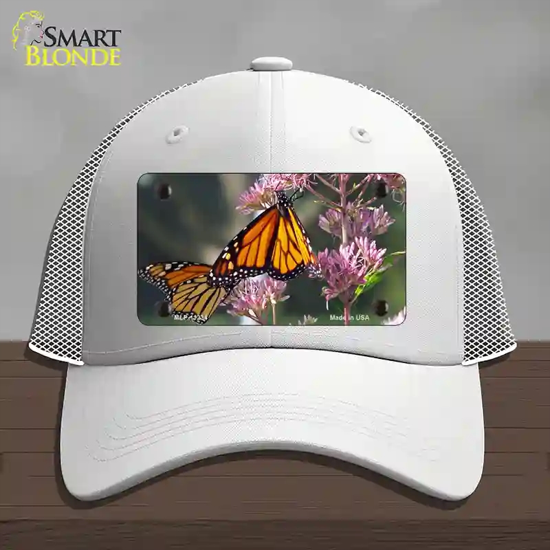 HAT19-MLP-11234 Butterfly Monarch on Flower Novelty License Plate Hat, Mesh - White