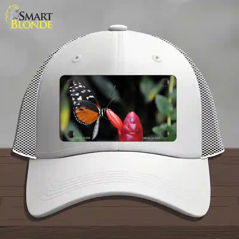HAT19-MLP-11235 Butterfly on Red Flower Novelty License Plate Hat, Mesh - White