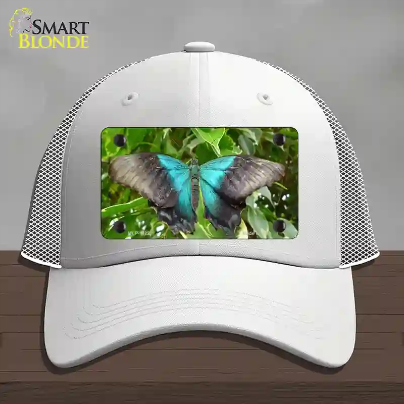 HAT19-MLP-11237 Butterfly Blue & Black Novelty License Plate Hat, Mesh - White