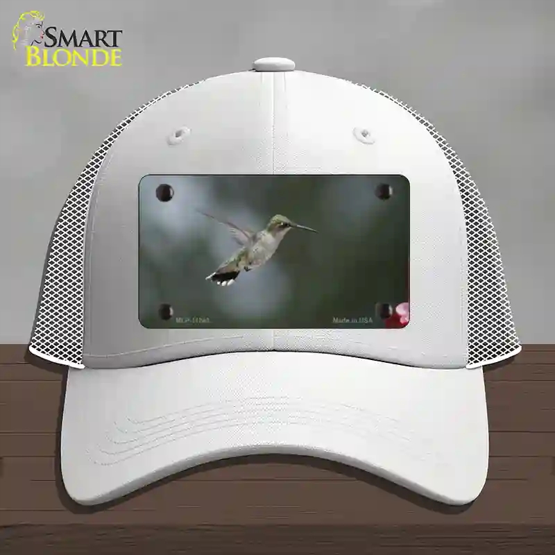 HAT19-MLP-11243 Hummingbird in Flight Novelty License Plate Hat, Mesh - White