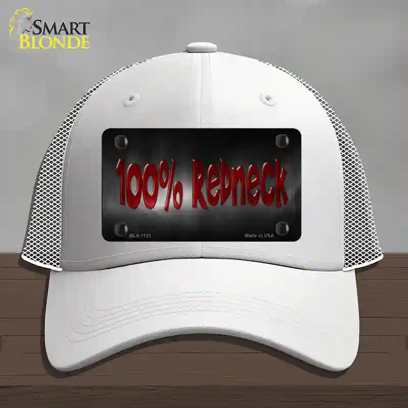 HAT19-MLP-1131 100 Percent Redneck Novelty License Plate Hat, Mesh - White