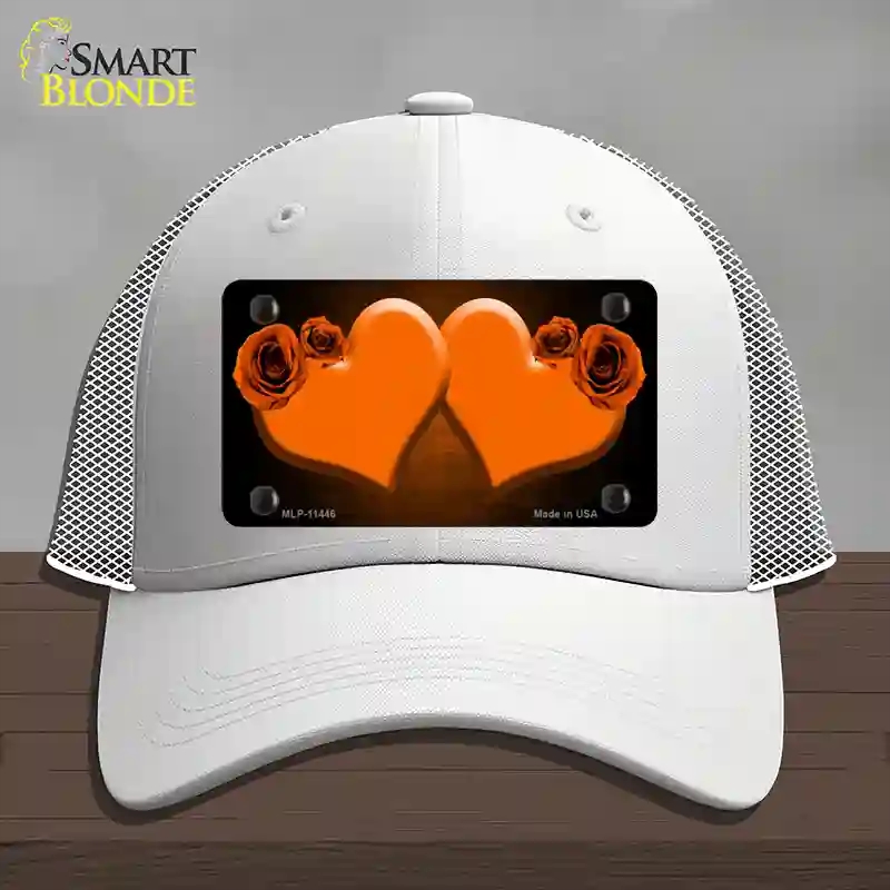 HAT19-MLP-11446 Hearts Over Roses in Orange Novelty License Plate Hat, Mesh - White