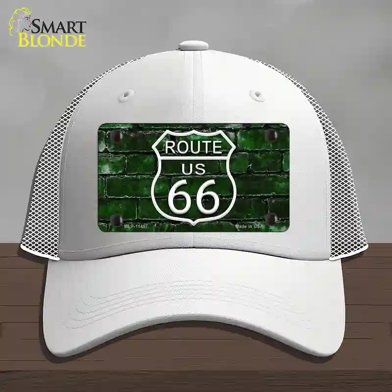 HAT19-MLP-11457 Route 66 Green Brick Wall Novelty License Plate Hat, Mesh - White