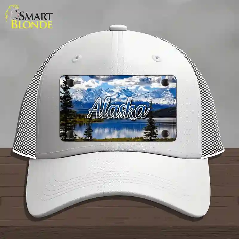 HAT19-MLP-11584 Alaska Snowy Mountains State Novelty License Plate Hat, Mesh - White