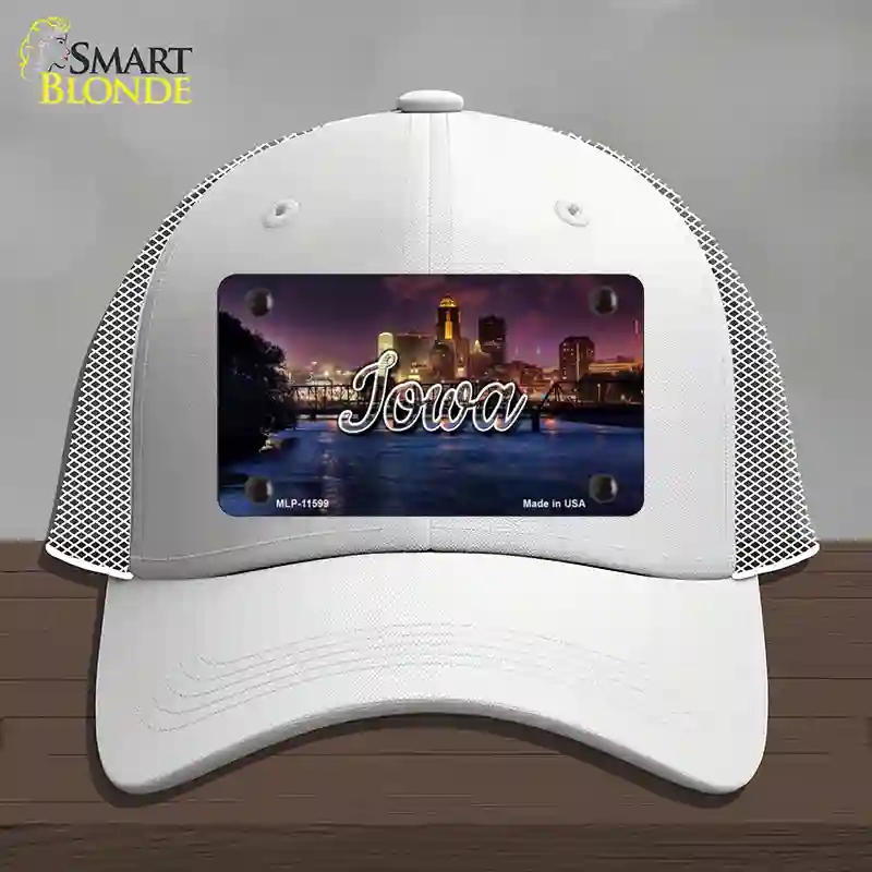 HAT19-MLP-11599 Iowa Bridge City Lights State Novelty License Plate Hat, Mesh - White