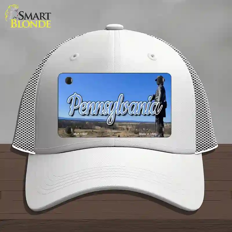 HAT19-MLP-11627 Pennsylvania Gettysburg Statue State Novelty License Plate Hat, Mesh - White