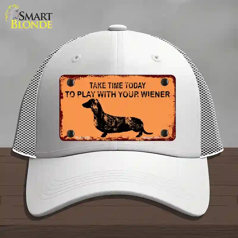 HAT19-MLP-11686 Play with Your Wiener Novelty License Plate Hat, Mesh - White