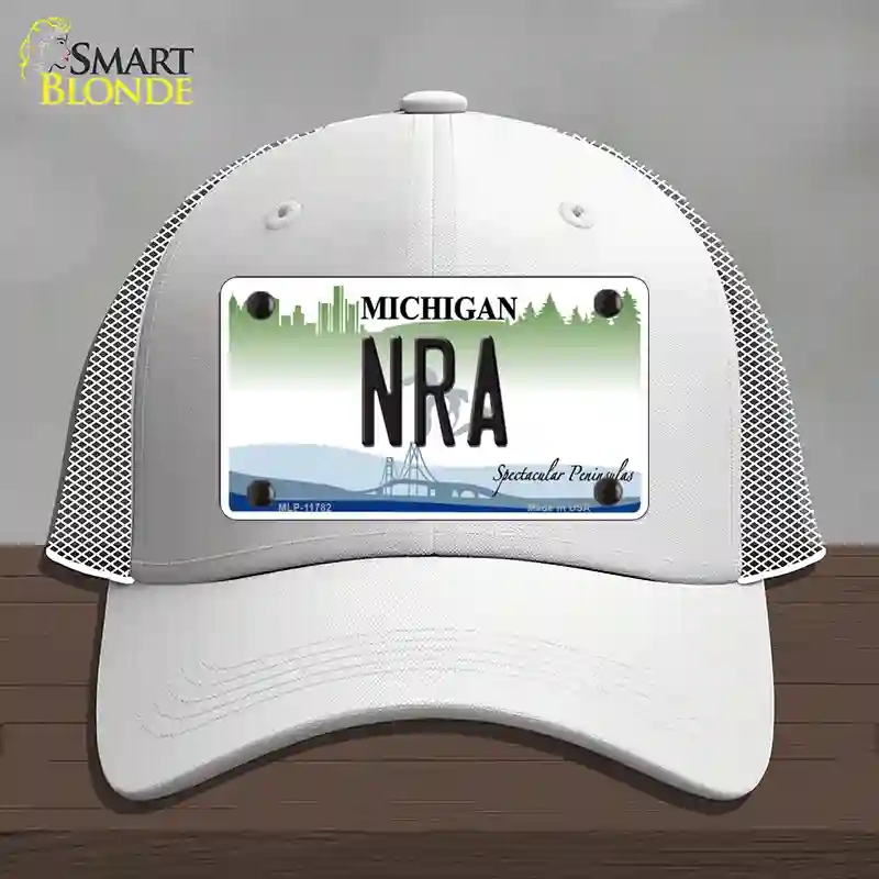 HAT19-MLP-11782 NRA Michigan Novelty License Plate Hat, Mesh - White