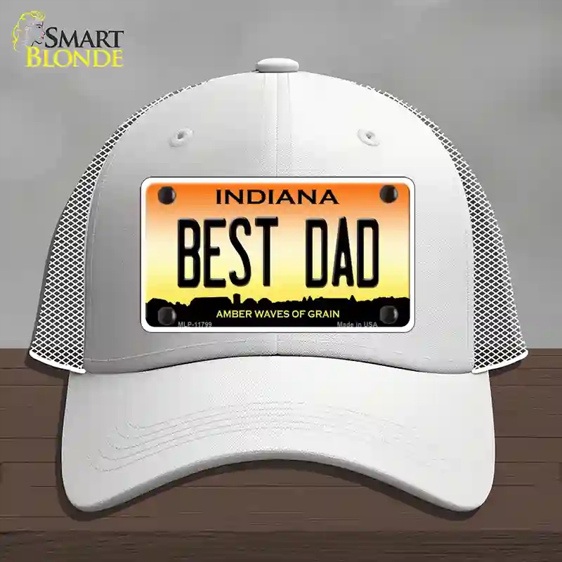 HAT19-MLP-11799 Best Dad Indiana Novelty License Plate Hat, Mesh - White