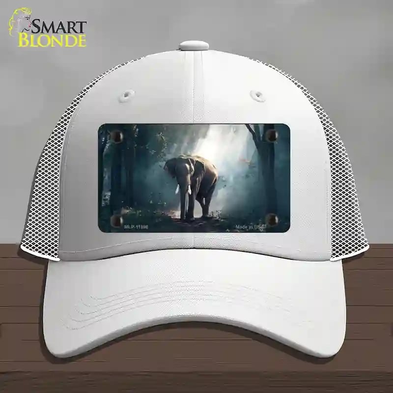 HAT19-MLP-11896 Elephant in the Woods Novelty License Plate Hat, Mesh - White