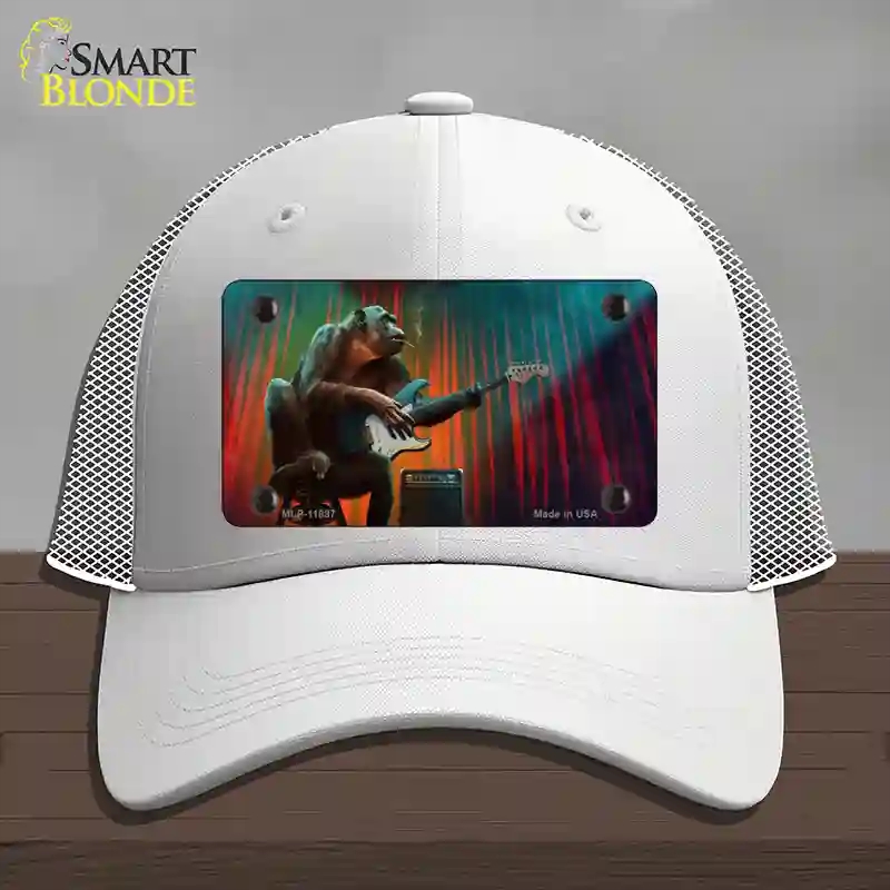 HAT19-MLP-11897 Monkey with Guitar Novelty License Plate Hat, Mesh - White