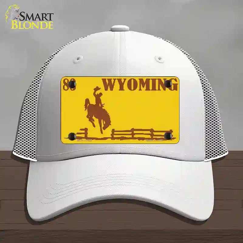 HAT19-MLP-11925 Wyoming Yellow Novelty License Plate Hat, Mesh - White