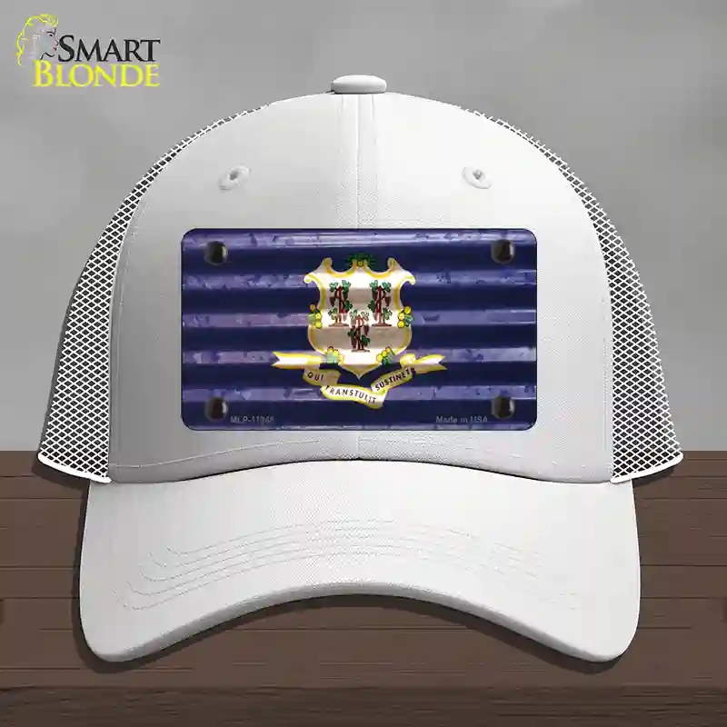 HAT19-MLP-11948 Connecticut Corrugated Flag Novelty License Plate Hat, Mesh - White