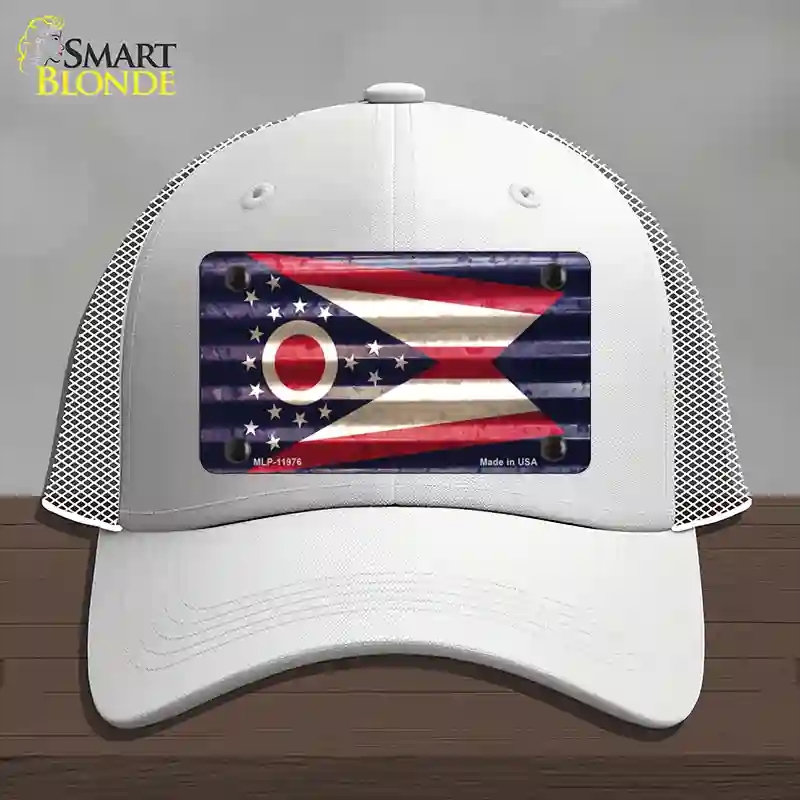 HAT19-MLP-11976 Ohio Corrugated Flag Novelty License Plate Hat, Mesh - White